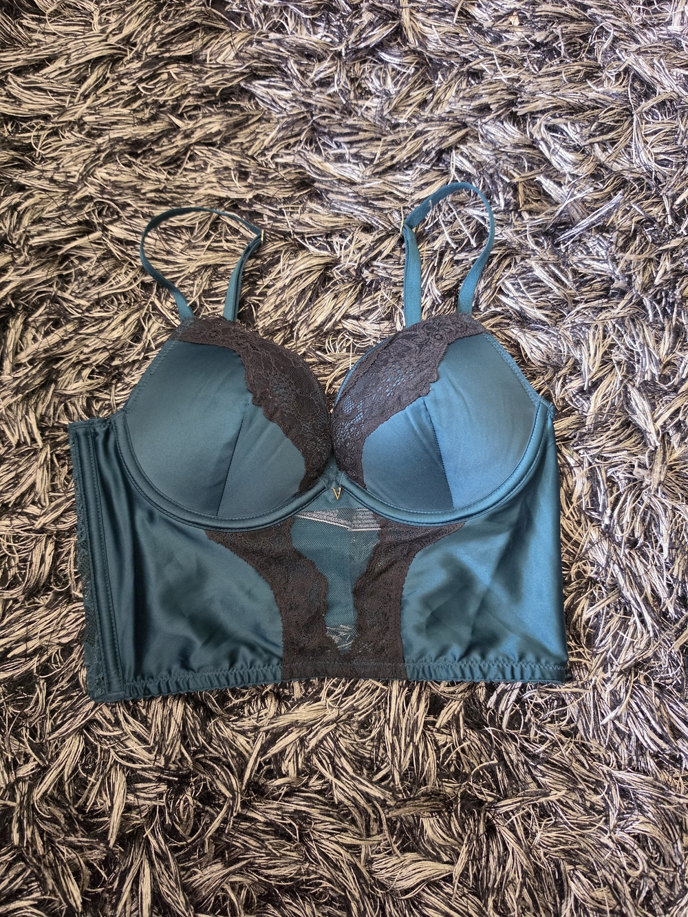 Teal Lace-Trim Longline Bra Crop Top - Women Intimates
